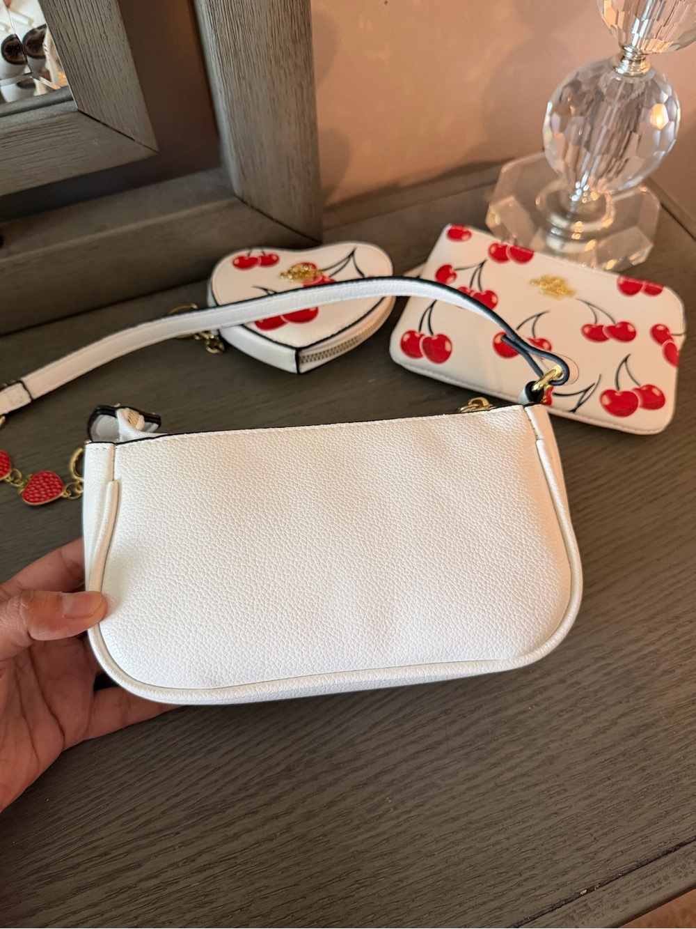 Coach Cherry Print Nolita 19 Shoulder Purse Trio Bundle Heart Wristlet - Picture 10 of 16